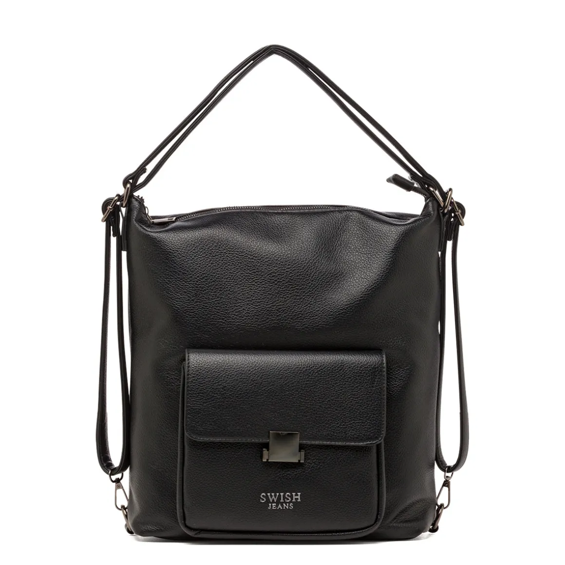 Borsa a Spalla da Donna Nera con Tasca Frontale Swish Jeans