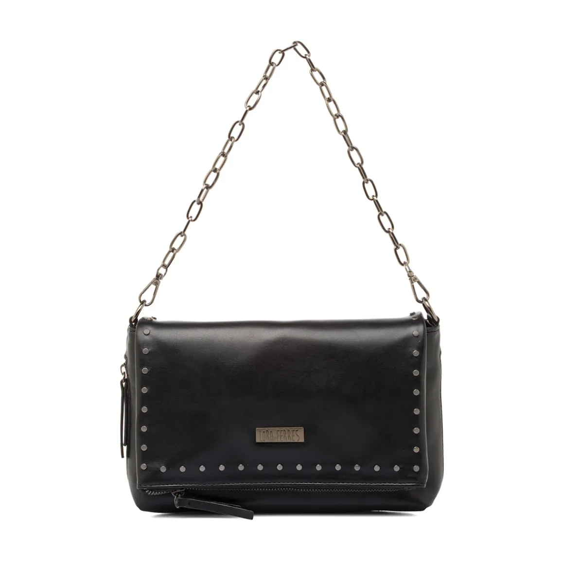 Borsa a Spalla da Donna Nera con Borchie e Catena Lora Ferres