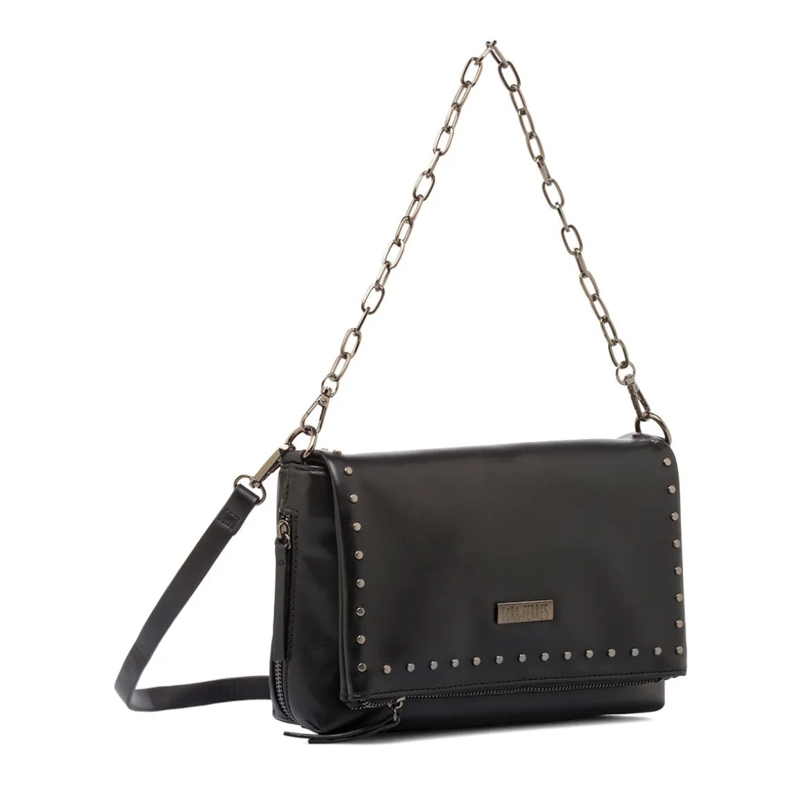 Borsa a Spalla da Donna Nera con Borchie e Catena Lora Ferres