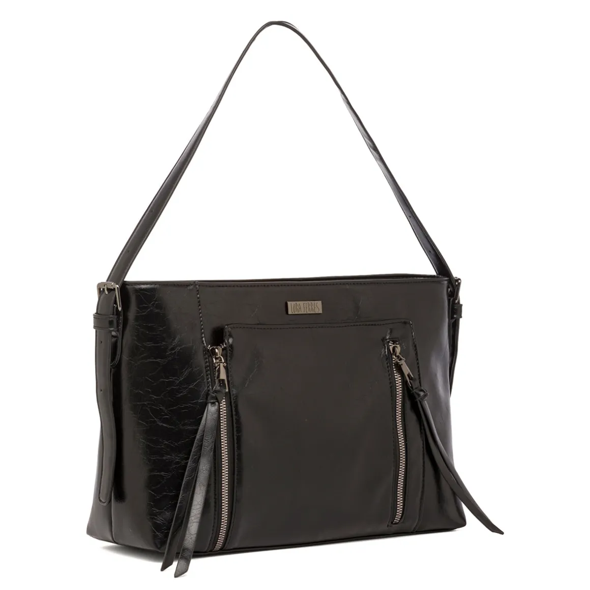 Borsa a spalla nera da Donna con zip Lora Ferres