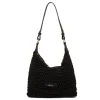 Borsa a spalla nera da Donna in tessuto intrecciato effetto crochet e logo Lora Ferres