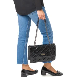 Borsa a Spalla nera da Donna con Trama a Rombi Lora Ferres