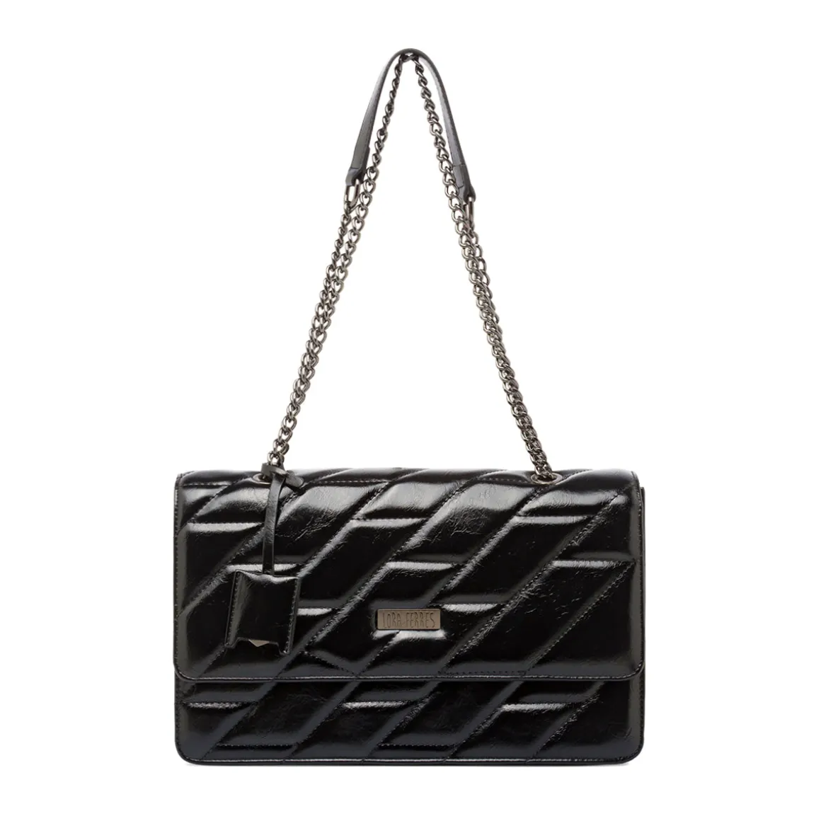 Borsa a Spalla nera da Donna con Trama a Rombi Lora Ferres