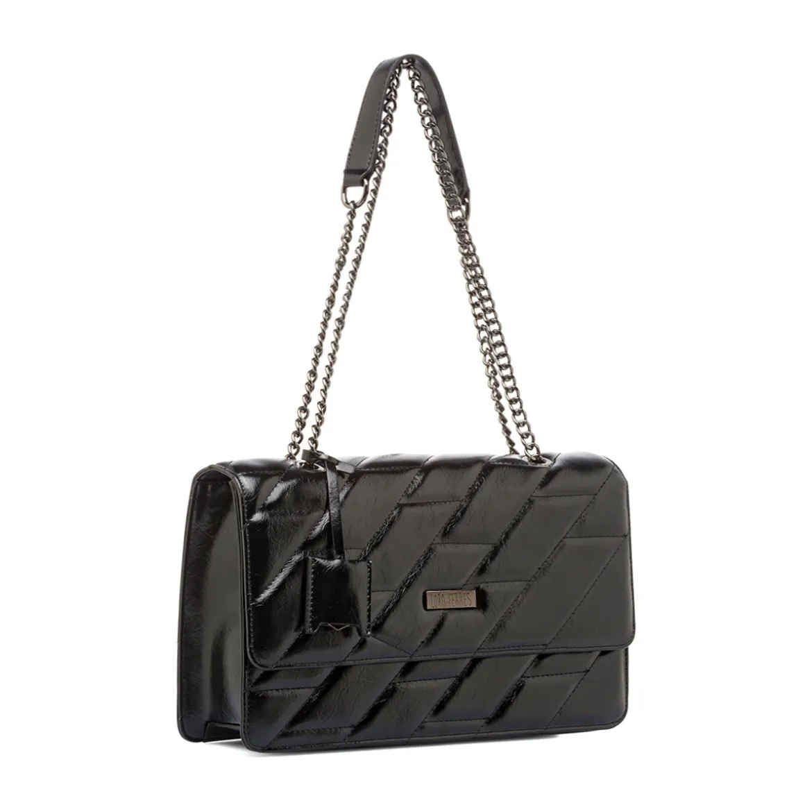 Borsa a Spalla nera da Donna con Trama a Rombi Lora Ferres