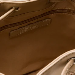 Borsa a tracolla Beige da Donna effetto rafia con coulisse e logo ricamato Lora Ferres