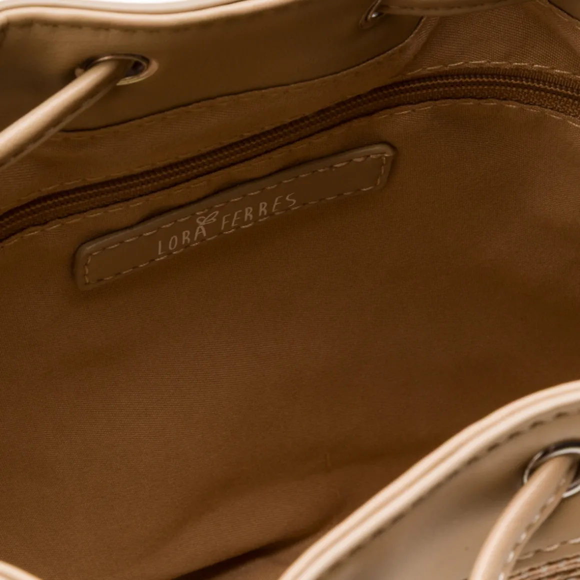 Borsa a tracolla Beige da Donna effetto rafia con coulisse e logo ricamato Lora Ferres