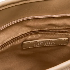 Borsa a tracolla beige da Donna effetto rafia con logo Lora Ferres