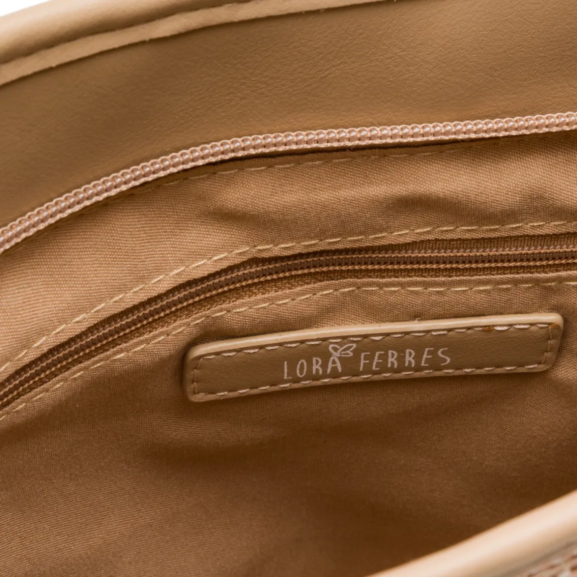 Borsa a tracolla beige da Donna effetto rafia con logo Lora Ferres