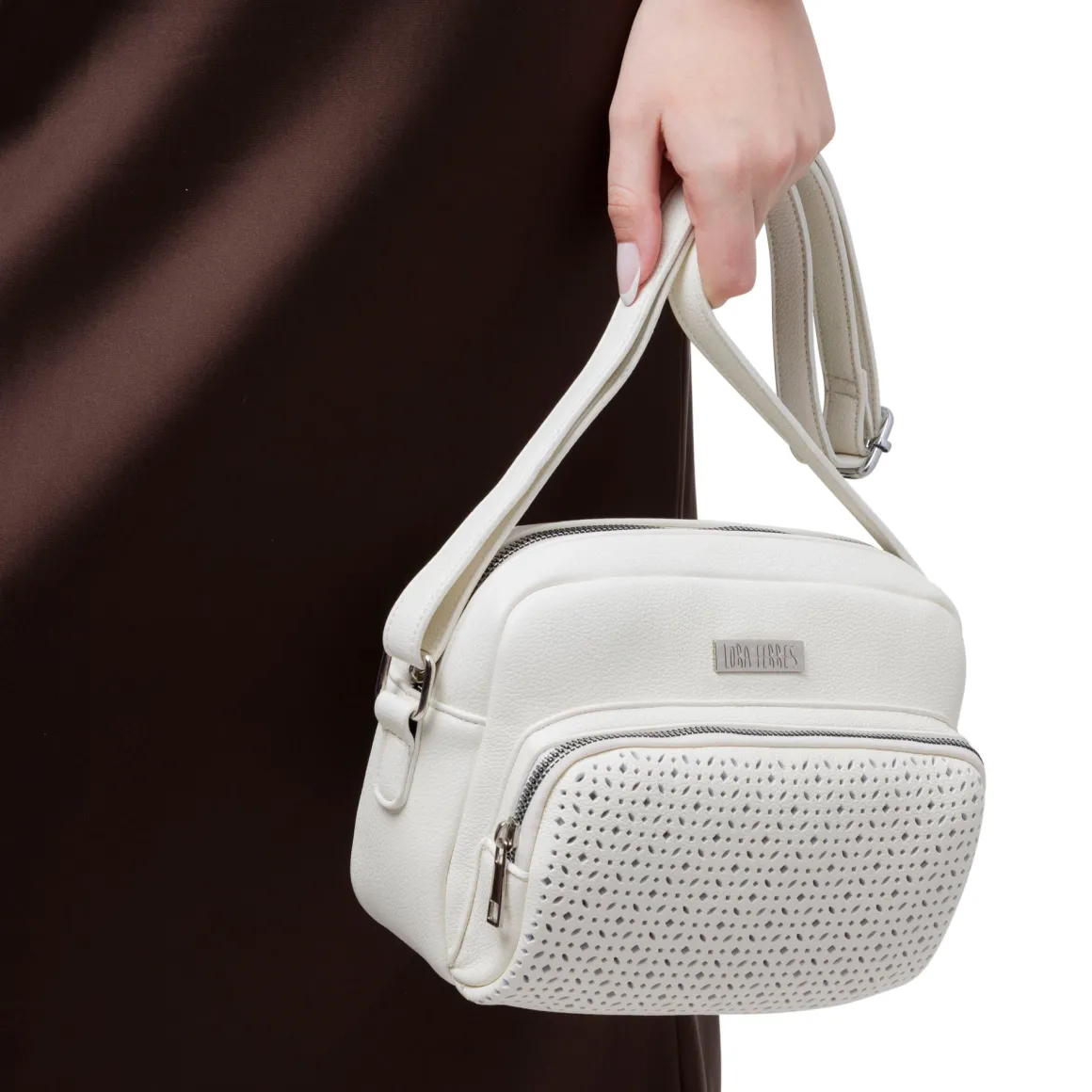 Borsa a tracolla bianca da Donna con dettagli traforati Lora Ferres