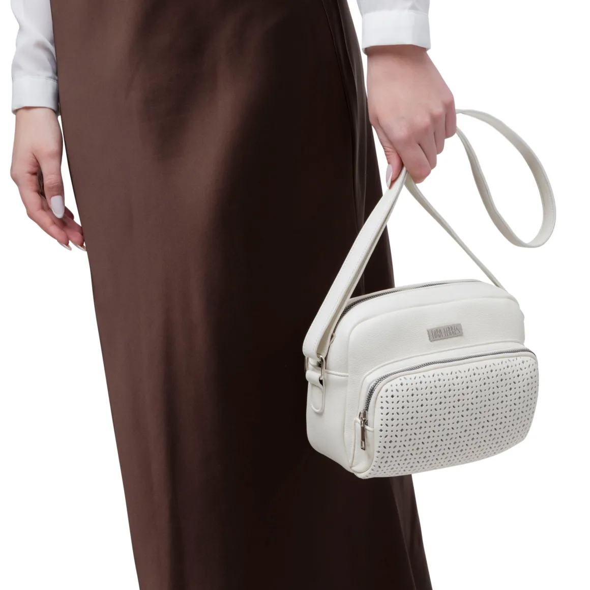 Borsa a tracolla bianca da Donna con dettagli traforati Lora Ferres