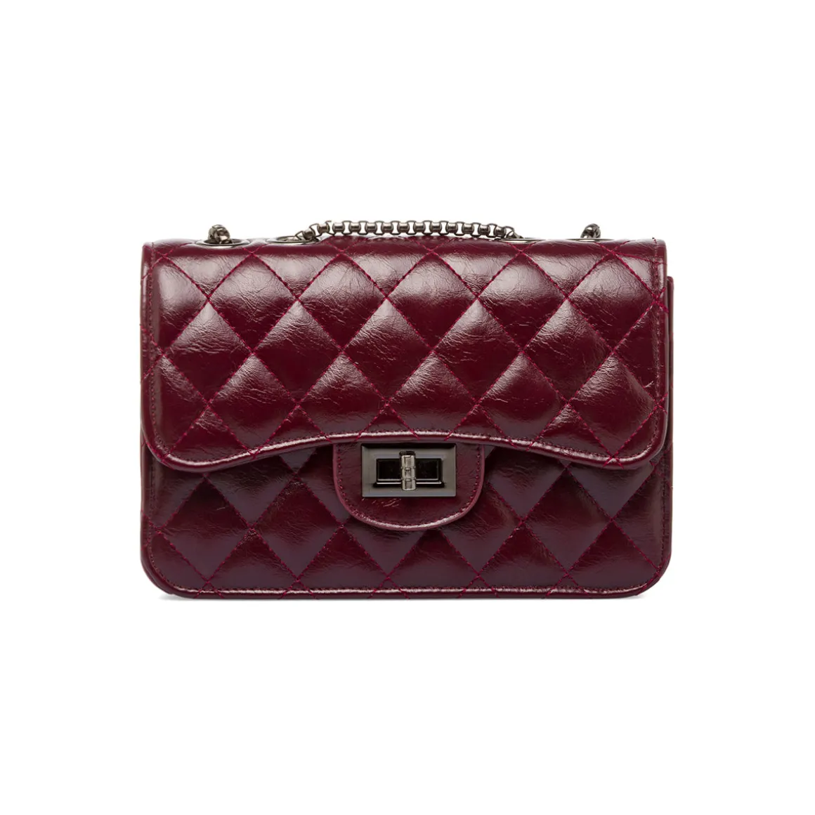 Borsa a tracolla Bordeaux da Donna con trapuntatura a rombi Lora Ferres