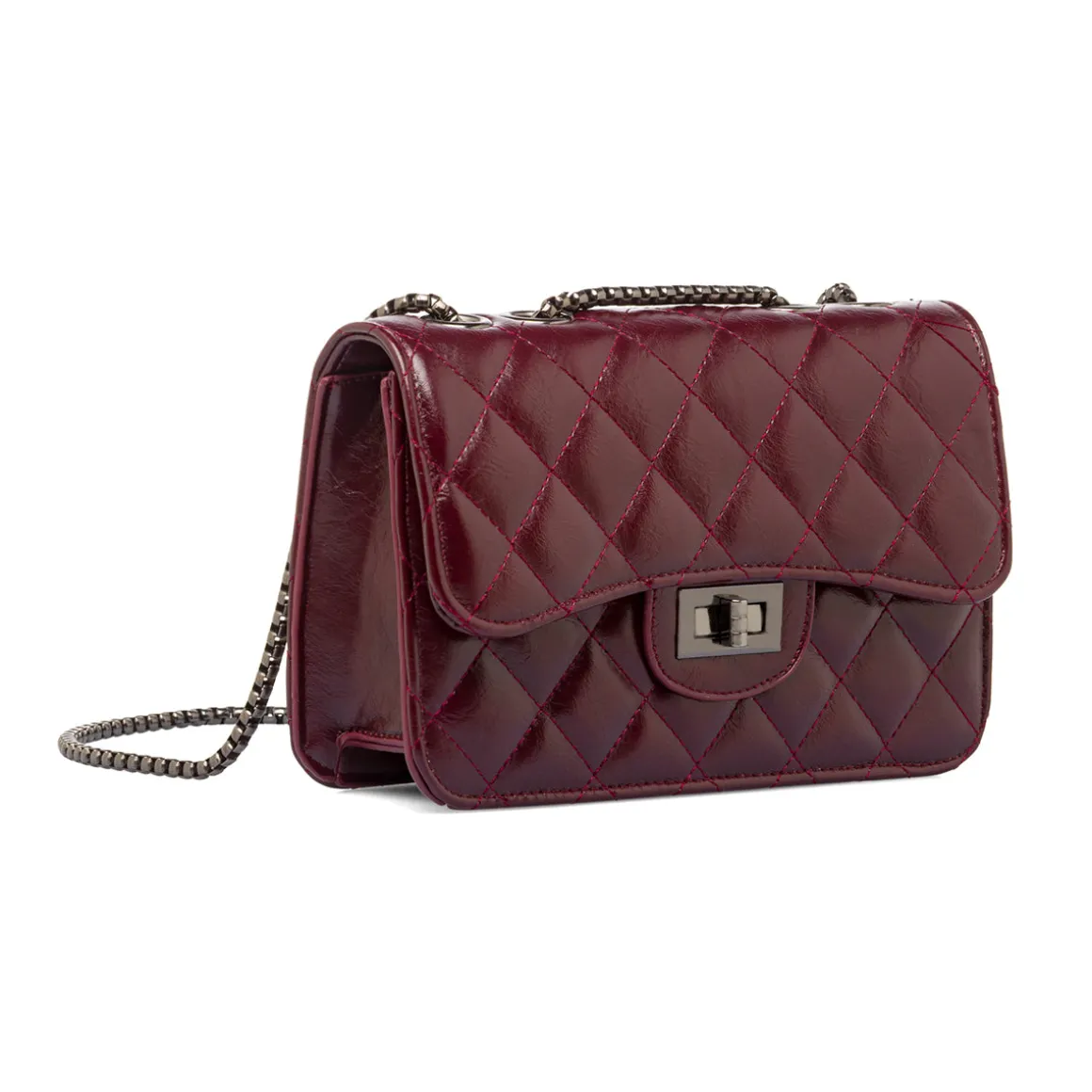 Borsa a tracolla Bordeaux da Donna con trapuntatura a rombi Lora Ferres