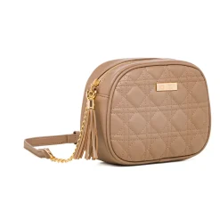 Borsa a tracolla color taupe effetto trapuntato Lora Ferres