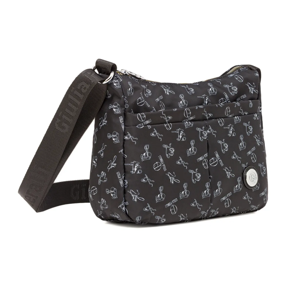 Borsa a tracolla da donna nera con stampa all-over Giulia Pieralli