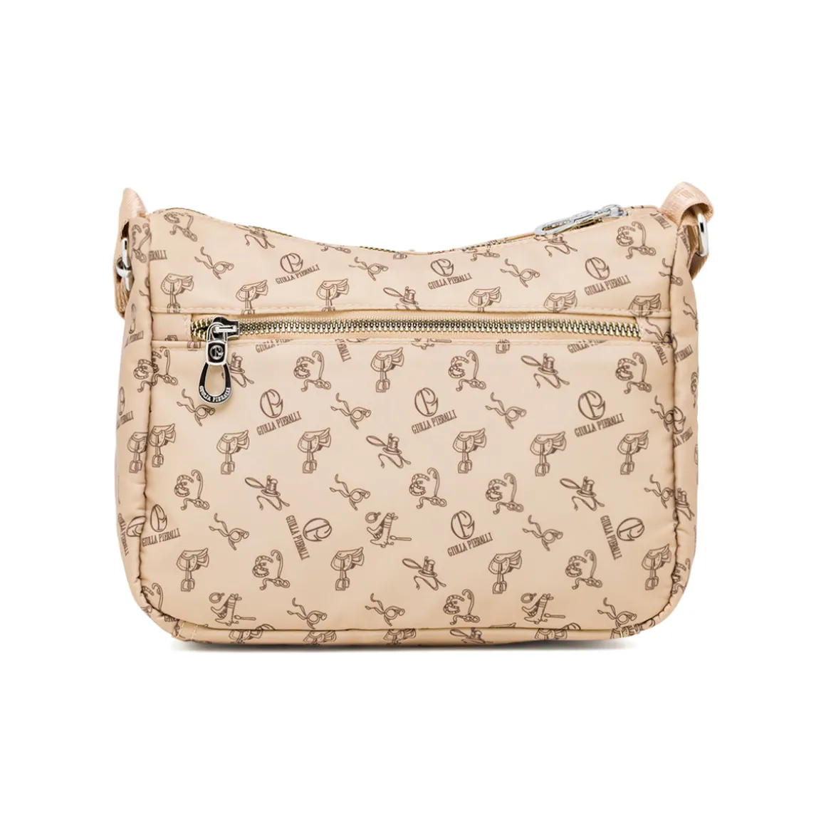 Borsa a tracolla Giulia Pieralli da donna taupe con stampa all-over