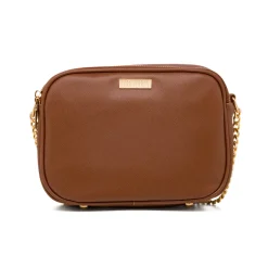 Borsa a tracolla marrone con logo in metallo Lora Ferres