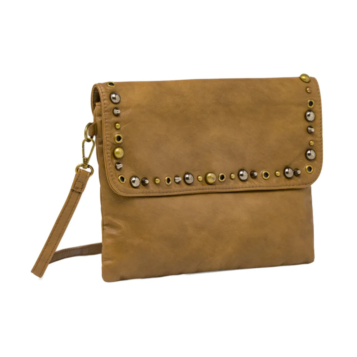 Borsa a tracolla Swish Jeans marrone da donna con borchie