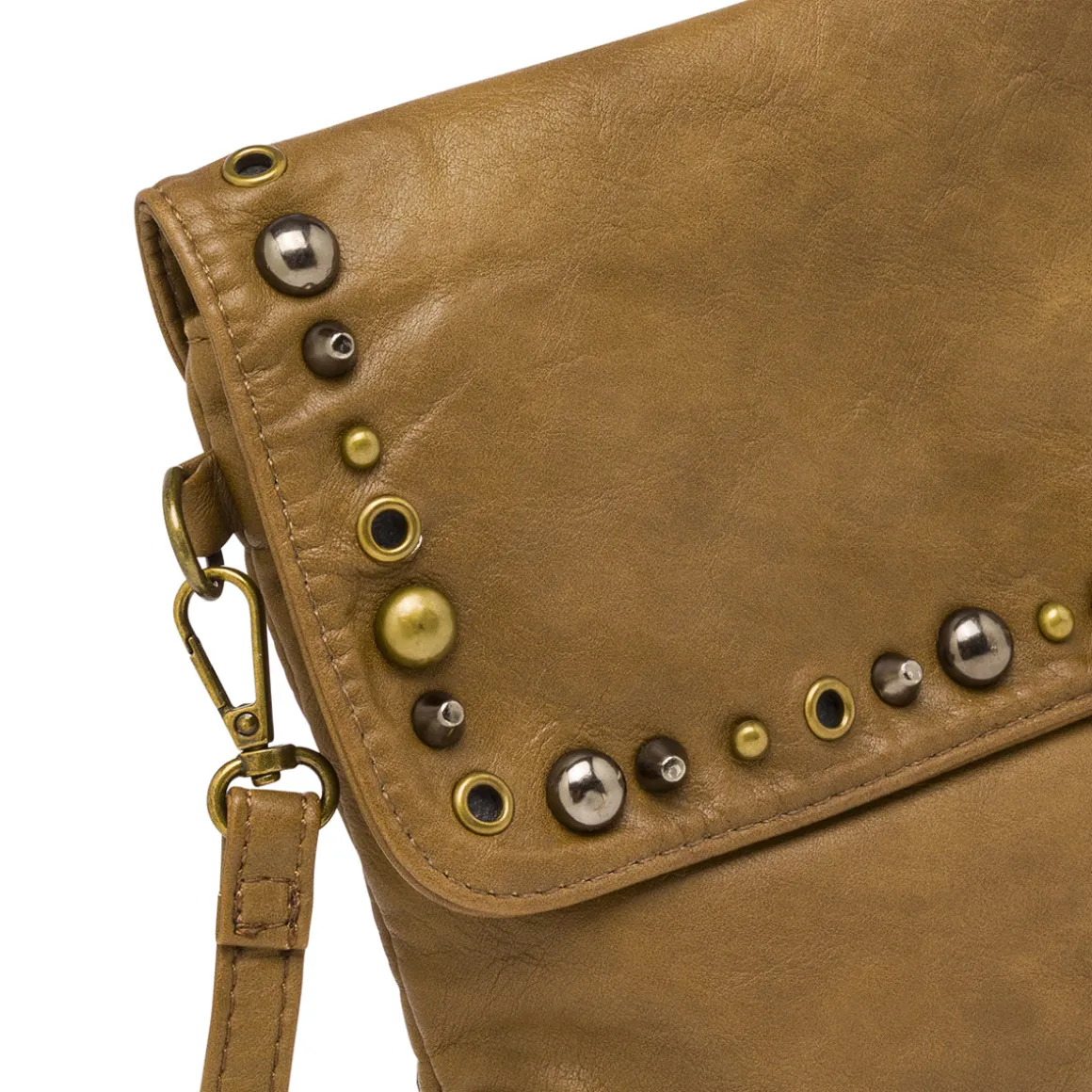 Borsa a tracolla Swish Jeans marrone da donna con borchie