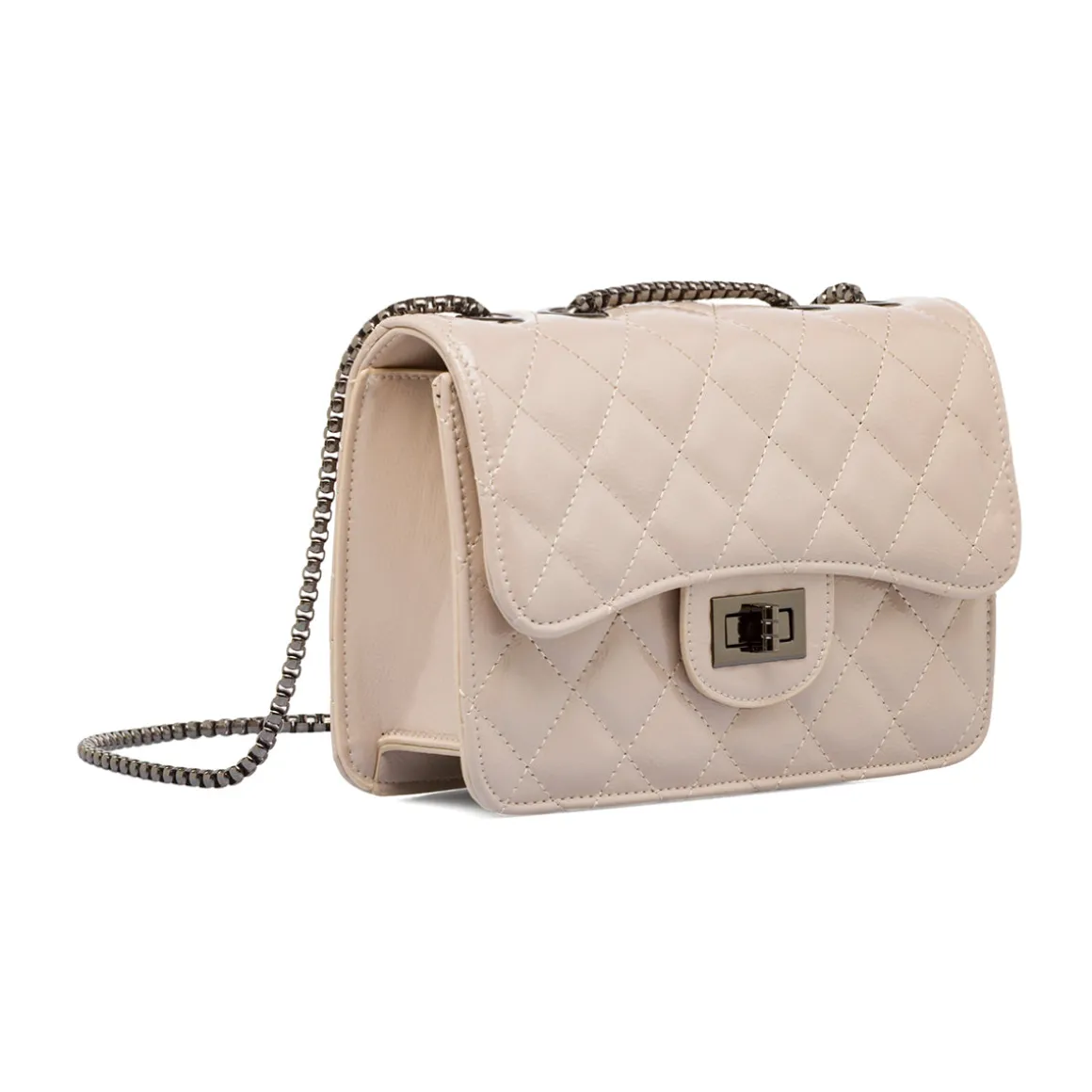 Borsa a tracolla taupe da Donna con trapuntatura a rombi Lora Ferres