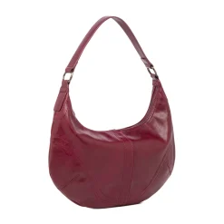 Borsa hobo bordeaux da donna con cuciture decorative e logo Lora Ferres
