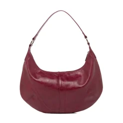 Borsa hobo bordeaux da donna con cuciture decorative e logo Lora Ferres