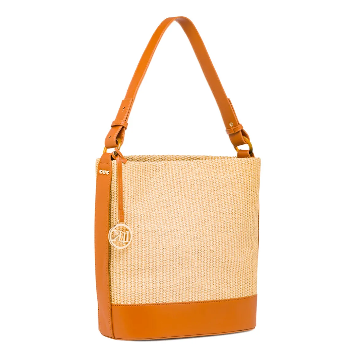 Borsa in Rafia forma a Secchiello da Donna Beige Lumberjack