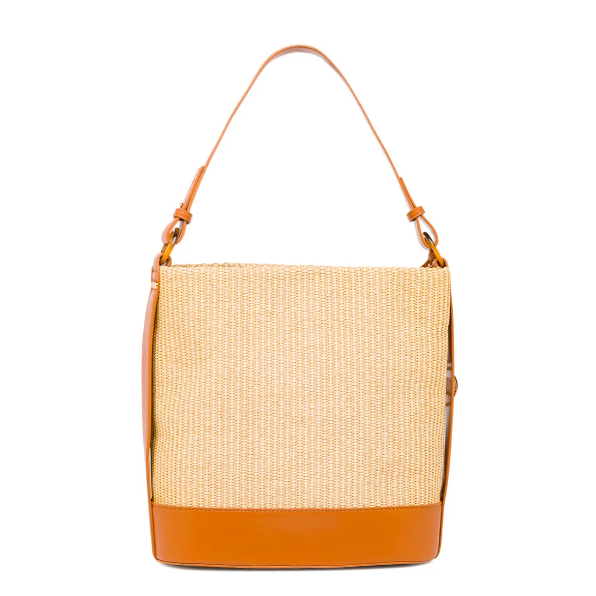 Borsa in Rafia forma a Secchiello da Donna Beige Lumberjack