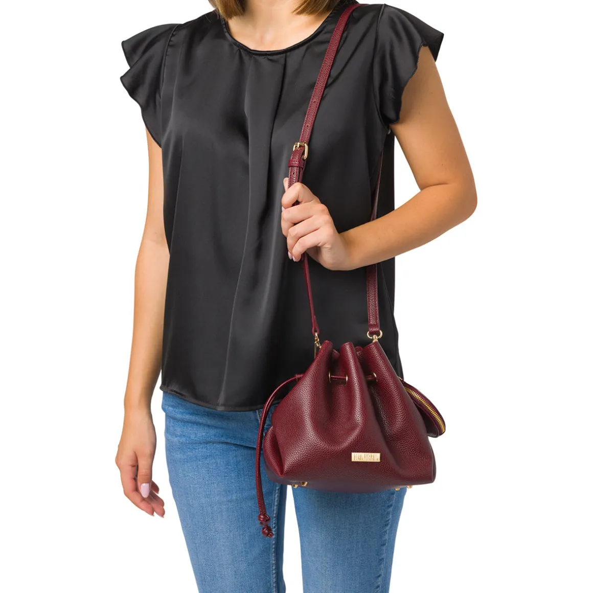 Borsa Secchiello da Donna Bordeaux con Tracolla Regolabile Lora Ferres