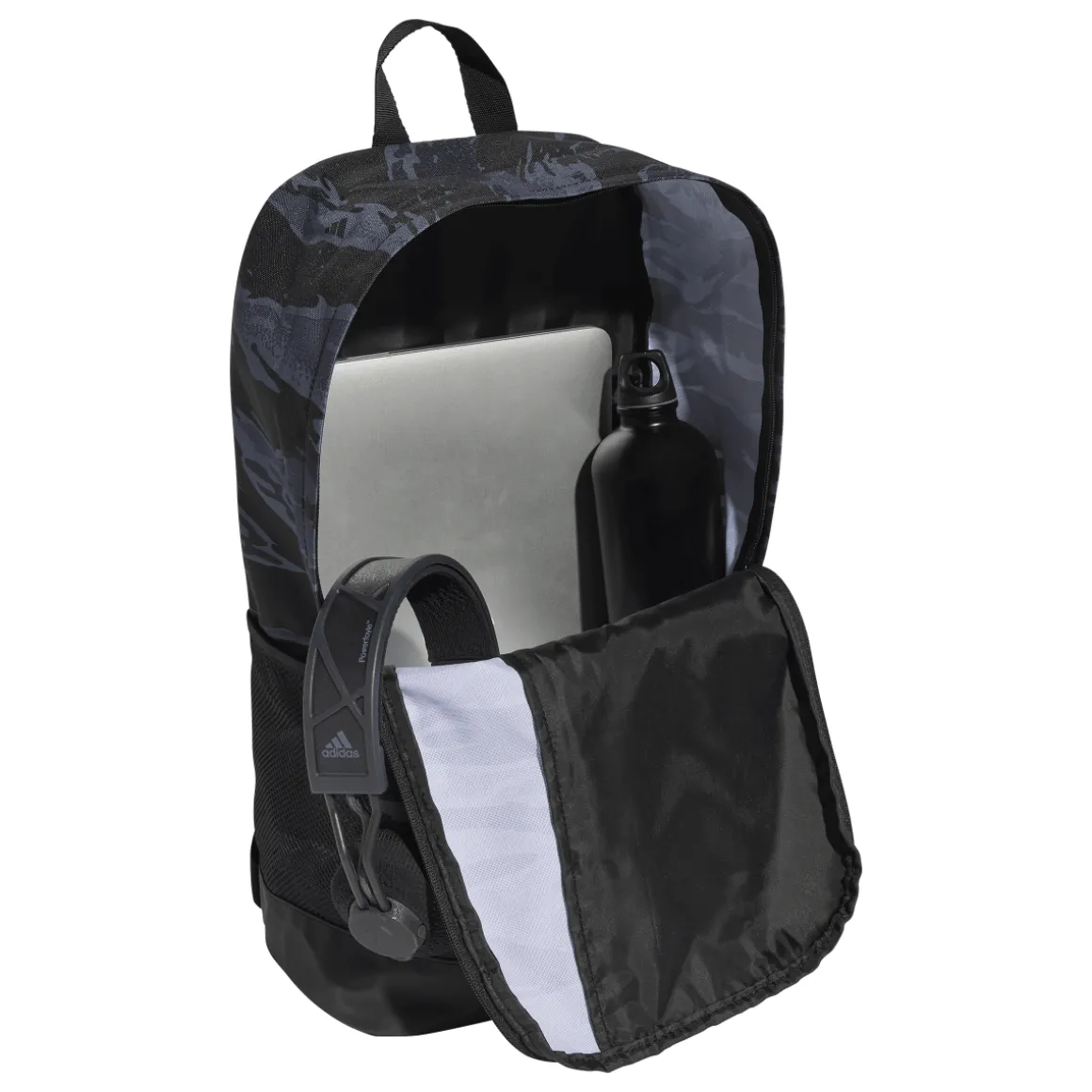 Borsa sport blu navy e nera con stampa mimetica e logo frontale adidas