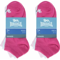 Calzini corti 5 paia da Donna rosa bianco e fucsia Lonsdale