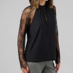 Camicia blusa nera da Donna con maniche in pizzo Vero Moda