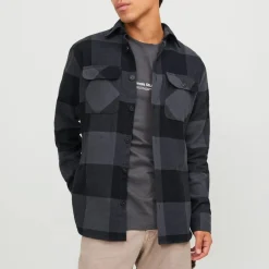 Camicia da uomo nera e grigia con bottoni Jack & Jones