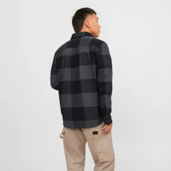 Camicia da uomo nera e grigia con bottoni Jack & Jones