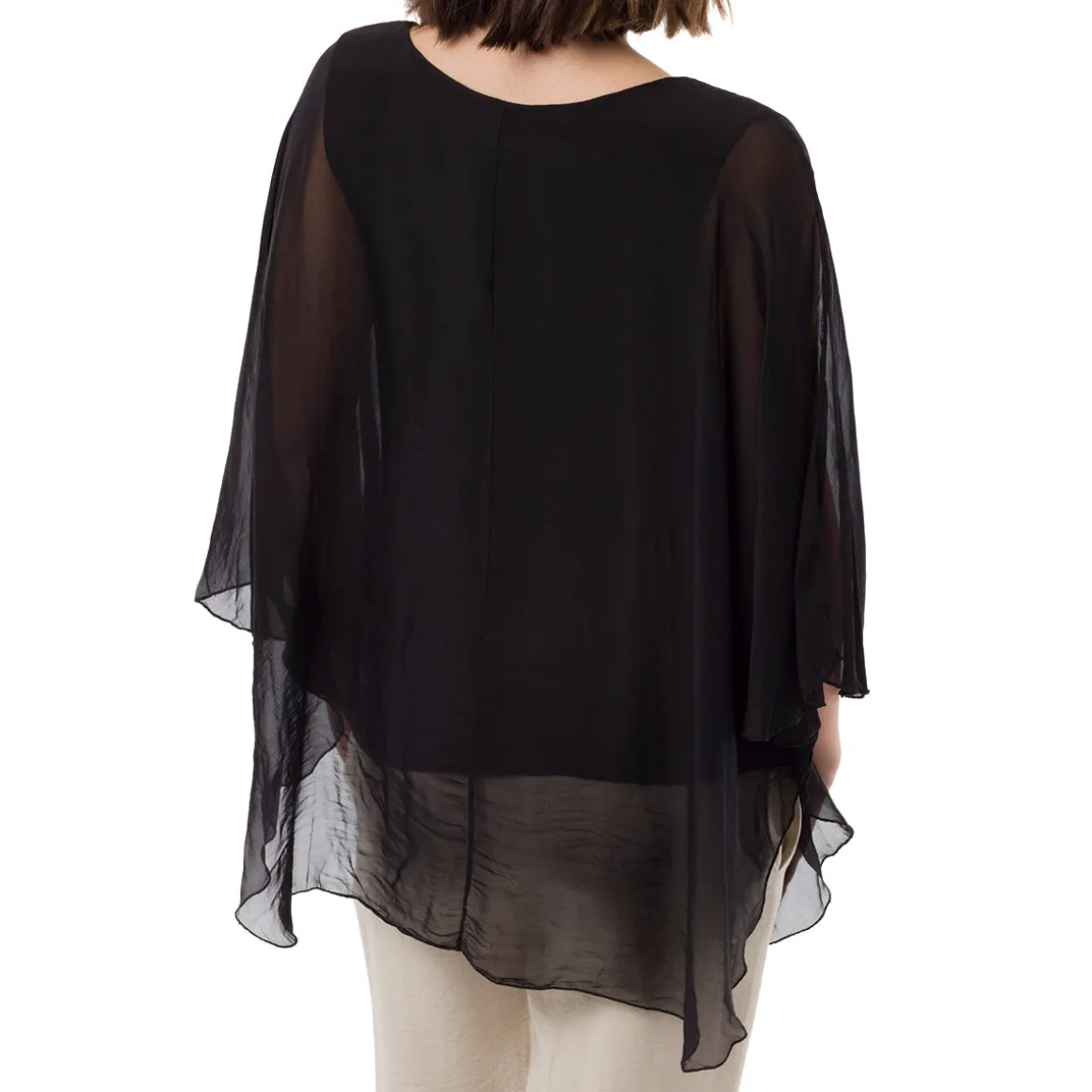 Camicia Nera a Maniche Corte da Donna Semi Trasparente con Fodera Swish Jeans