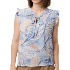 Camicia smanicata Blu da Donna con fantasia floreale e rouches Swish Jeans