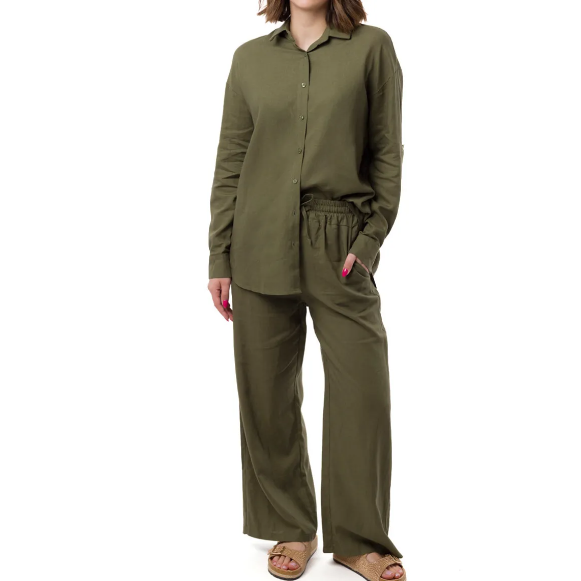 Camicia Verde da Donna in Misto Lino a Manica Lunga Swish Jeans
