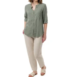 Camicia Verde da Donna in Misto Lino con Collo alla Coreana Swish Jeans