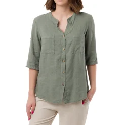 Camicia Verde da Donna in Misto Lino con Collo alla Coreana Swish Jeans