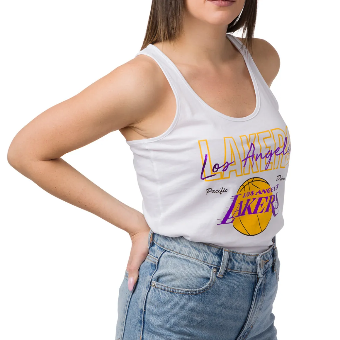 Canotta sportiva bianca da Donna in Cotone con stampa LA Lakers NBA