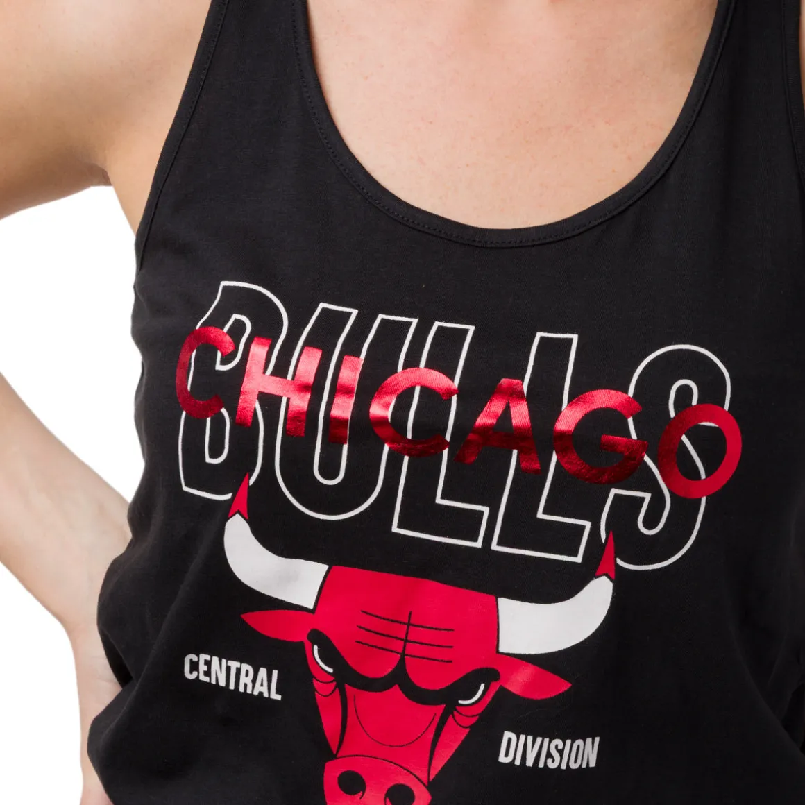 Canotta sportiva nera da Donna in Cotone con stampa Chicago Bulls NBA