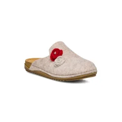 Ciabatte beige in feltro da Donna con fiori De Fonseca