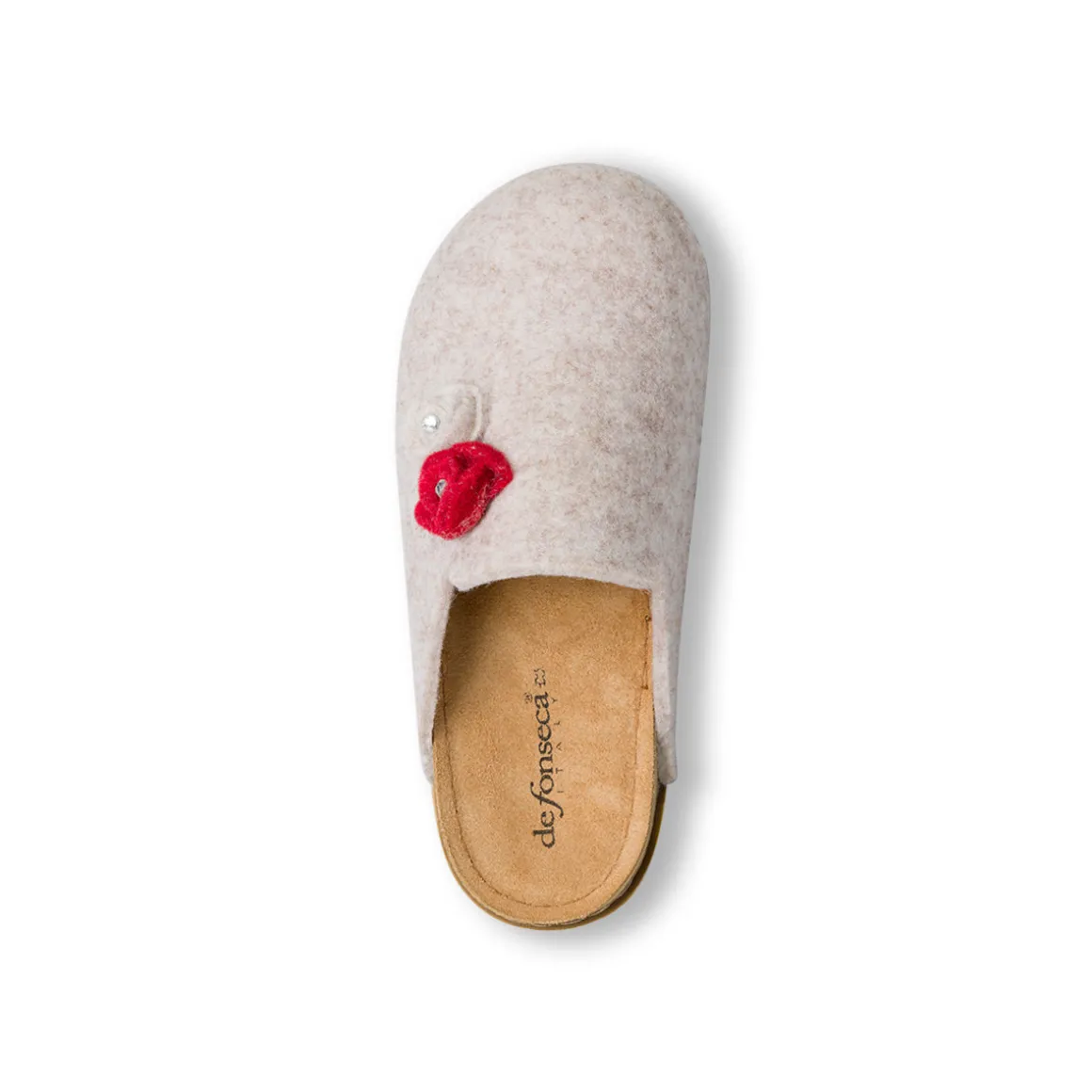 Ciabatte beige in feltro da Donna con fiori De Fonseca
