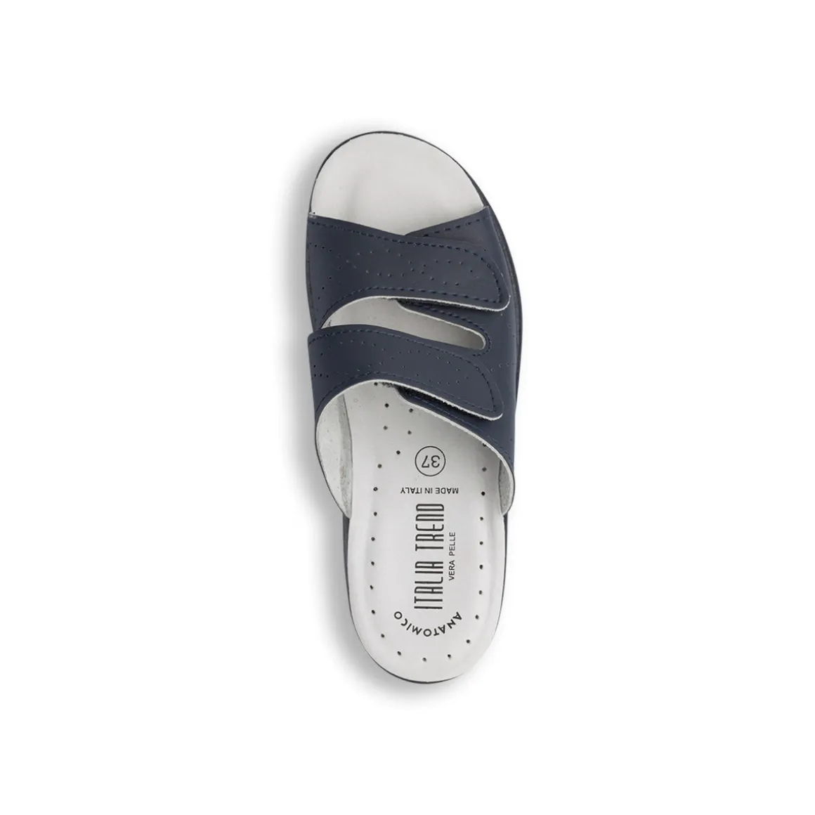 Ciabatte blu da donna in pelle con doppia fascia regolabile Italia Trend