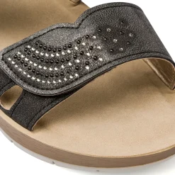 Ciabatte doppia fascia nere da donna con velcro e strass Inblu