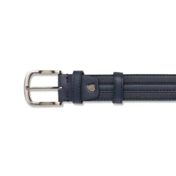 Cintura da Uomo Blu con Cuciture Decorative e Fibbia in Metallo Americanino