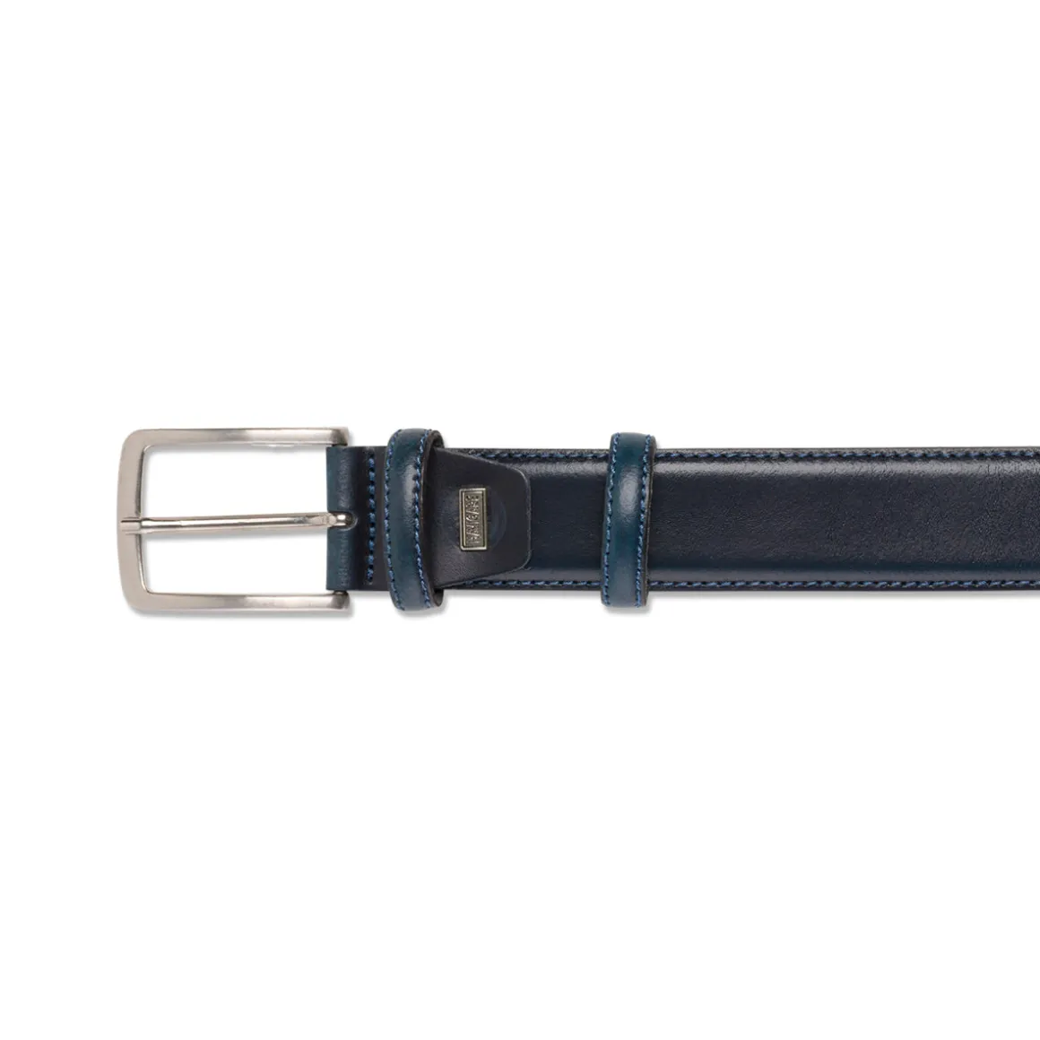 Cintura da Uomo Blu in Pelle con Fibbia in Metallo Navigare