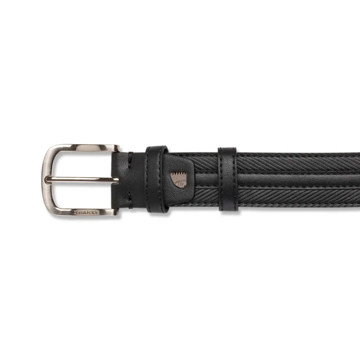 Cintura da Uomo Nera con Cuciture Decorative e Fibbia in Metallo Americanino