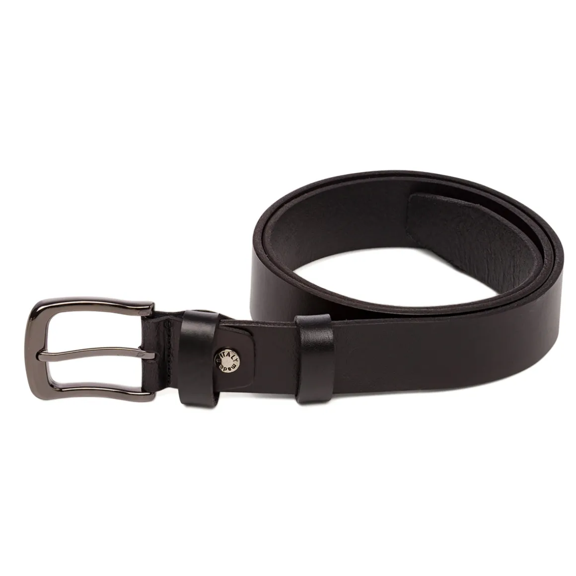 Cintura da Uomo Nera in Pelle con Fibbia Gunmetal Navigare