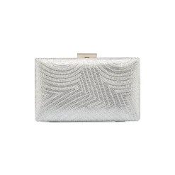 Clutch rigida Grigia da Donna con Strass frontali e chiusura a scatto Lora Ferres