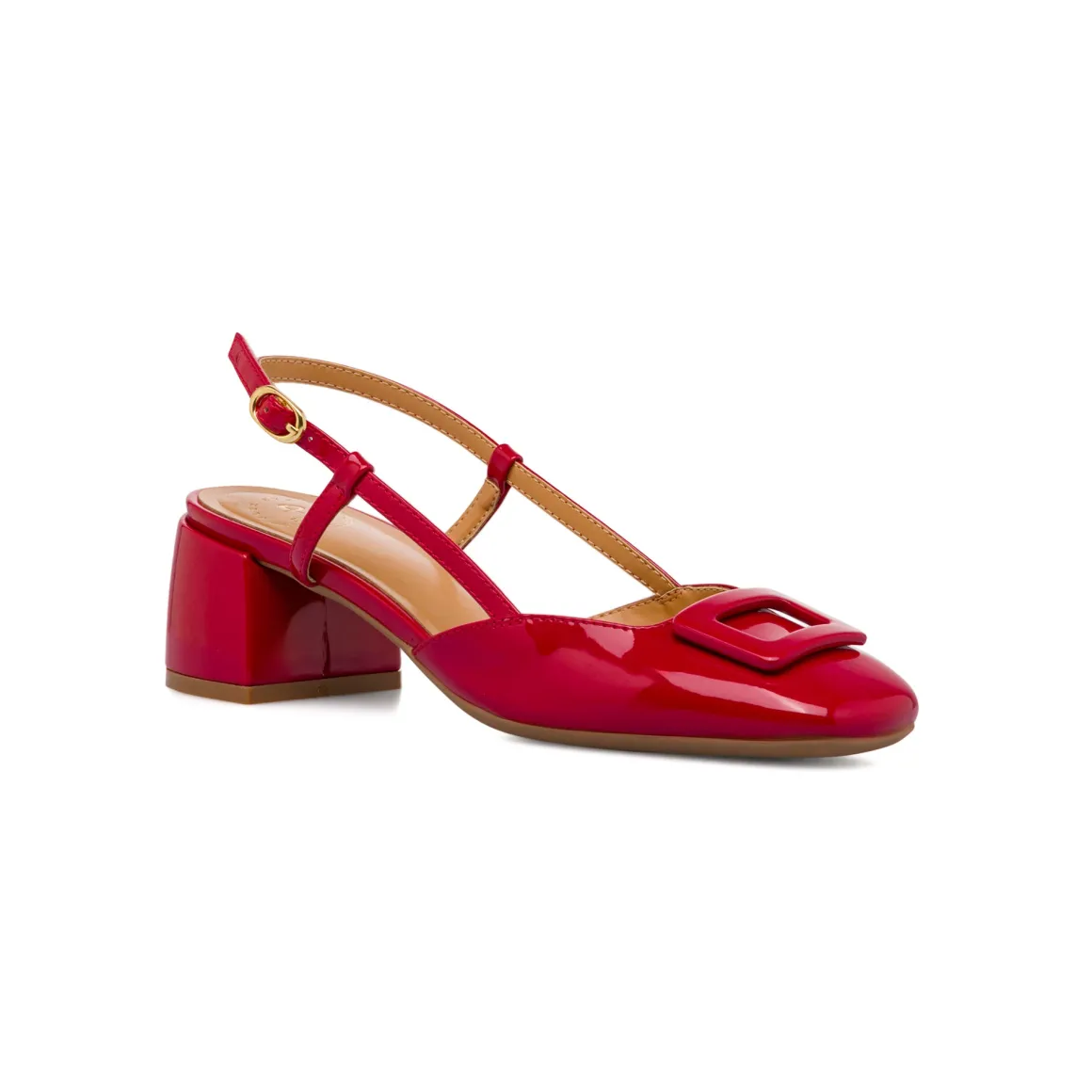 Décolleté comode e flessibili rosse da Donna con fibbia e tacco 5 cm P Smart